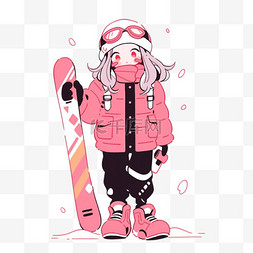 滑雪女孩简笔画卡通手绘元素冬天