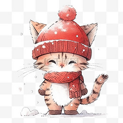 冬天圣诞节小猫卡通手绘元素