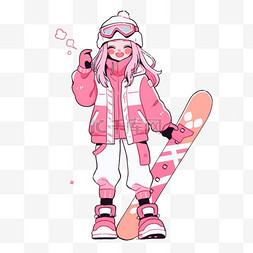 冬天滑雪女孩卡通简笔画手绘元素