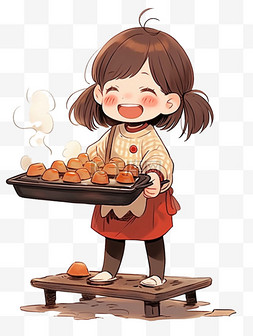 红咖图片_卡通冬天可爱女孩烤面包手绘元素