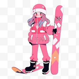 手绘冬天滑雪女孩简笔画卡通元素