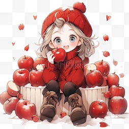 苹果图片_冬天苹果可爱女孩卡通手绘元素