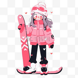 戴口罩头像女孩子图片_卡通手绘冬天滑雪女孩简笔画元素
