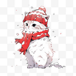 冬天圣诞节手绘元素小猫卡通