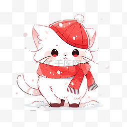 红色围脖手绘图片_冬天卡通圣诞节小猫手绘元素