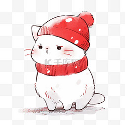 冬天卡通手绘圣诞节小猫元素