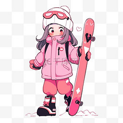 简笔画冬天滑雪女孩卡通手绘元素