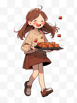 红咖图片_冬天可爱女孩烤面包卡通手绘元素