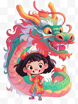 中国龙背景图片_新年手绘元素中国龙女孩简笔画卡