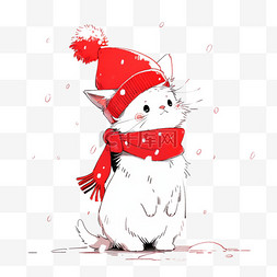 冬天圣诞节卡通小猫手绘元素