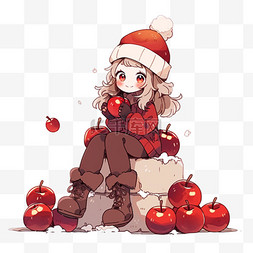 木桩背景图片_卡通冬天可爱女孩苹果手绘元素