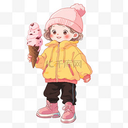 可爱孩子冬天拿冰淇淋卡通手绘元
