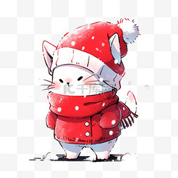 卡通冬天圣诞节小猫手绘元素
