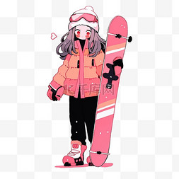 滑雪女孩图片_滑雪女孩简笔画卡通手绘冬天元素