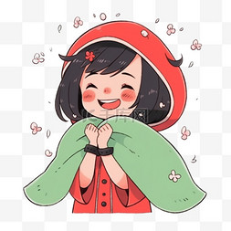 红色梅花背景图片_可爱女孩开心祈祷卡通手绘冬天元