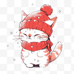 圣诞节小猫卡通冬天手绘元素
