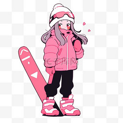 冬天滑雪女孩手绘简笔画卡通