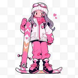 冬天的滑雪图片_冬天卡通滑雪女孩简笔画手绘元素