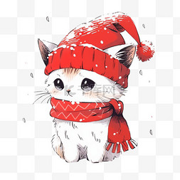 圣诞节小猫卡通手绘元素冬天