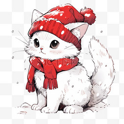 冬天手绘圣诞节小猫卡通元素