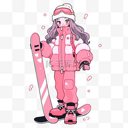冬天简笔画滑雪女孩卡通手绘元素