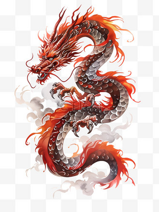 中国风传统龙形象红黑龙年中国龙
