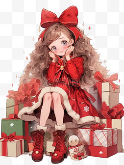 有花色图片_圣诞节可爱女孩冬天礼盒卡通手绘