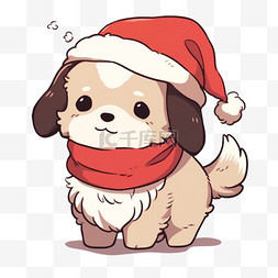 圣诞节宠物狗卡通手绘冬天元素