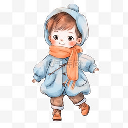 可爱的男孩戴着围巾卡通冬天手绘