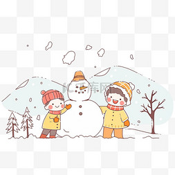 一堆树图片_可爱男孩雪人冬天简笔画手绘元素