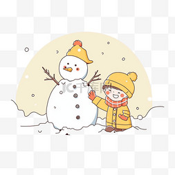 男孩在树后面图片_冬天简笔画可爱男孩雪人手绘元素