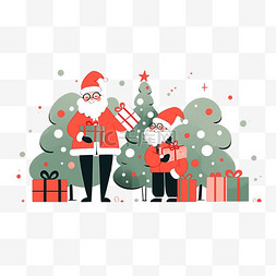 圣诞树扁平化图片_简笔画圣诞树圣诞老人礼物卡通手