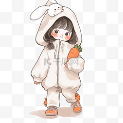 拿着胡萝卜的兔子图片_可爱女孩呆萌卡通冬天手绘元素