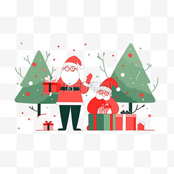 手绘红色圣诞树图片_圣诞老人圣诞树礼物简笔画卡通手