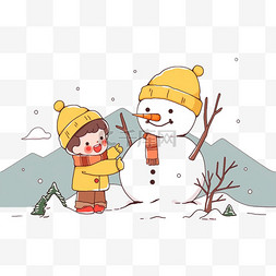 男孩在树后面图片_冬天可爱男孩雪人手绘元素简笔画
