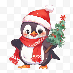 手绘圣诞节可爱企鹅卡通元素