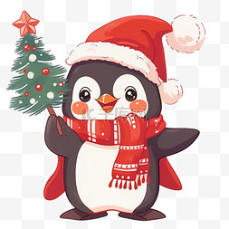 圣诞节元素可爱企鹅卡通手绘