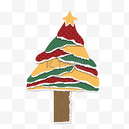 简约撕纸风图片_创意圣诞装饰撕纸效果剪纸圣诞树