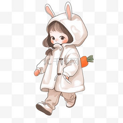 拿着胡萝卜的兔子图片_冬天卡通可爱女孩呆萌手绘元素
