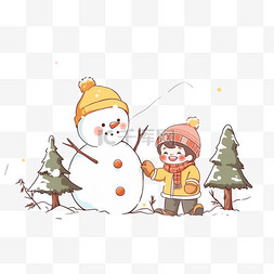 男孩在树后面图片_手绘元素冬天可爱男孩雪人简笔画