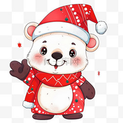 戴围巾的小熊图片_手绘圣诞节元素可爱小熊卡通