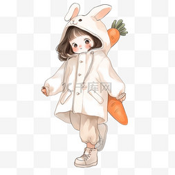 兔子图片_呆萌冬天可爱女孩卡通手绘元素
