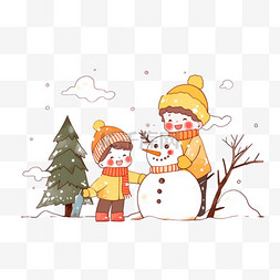 冬天的树绘画图片_冬天可爱男孩手绘元素雪人简笔画