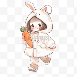 拿着胡萝卜的兔子图片_可爱女孩呆萌卡通手绘元素冬天
