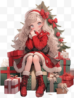 格子高清图片_冬天可爱女孩礼盒卡通手绘圣诞节