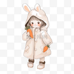 拿着胡萝卜的兔子图片_可爱女孩冬天呆萌卡通手绘元素