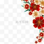 中式梅花剪纸春节新年海报装饰角框