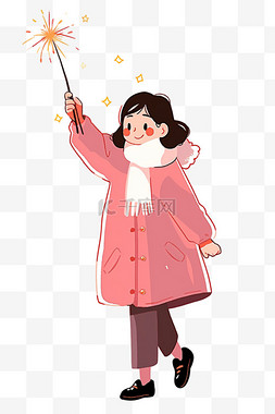 烟花粉色背景图片_卡通手绘迎新年可爱女孩烟花元素