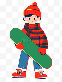 简约格子蓝色背景图片_简笔画可爱男孩卡通手绘拿着滑板