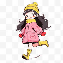 黄色的裙子卡通图片_可爱女孩简笔画卡通手绘元素冬天